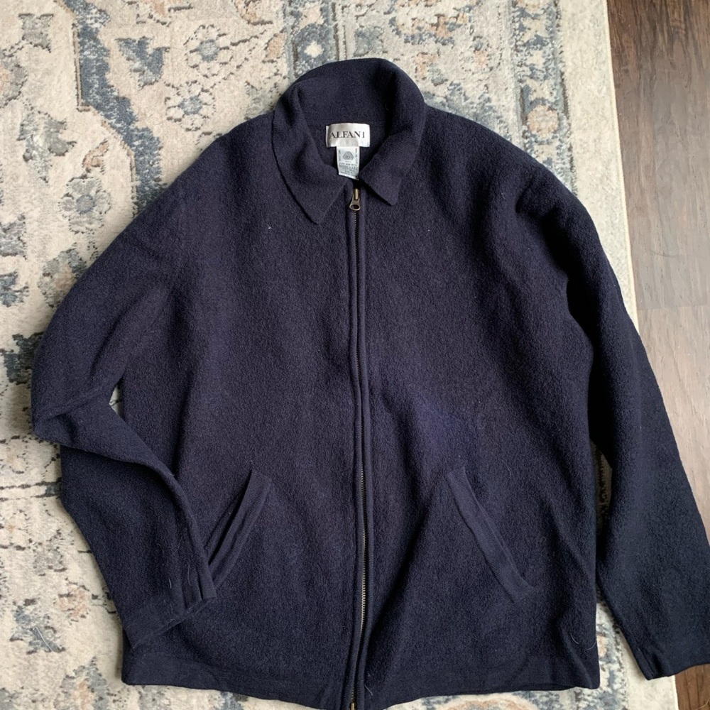 Alfani Men's Navy wool Zip-Up Sweater